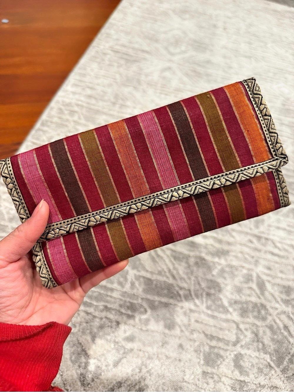 Montana Striped Textile Clutch in Red & Brown